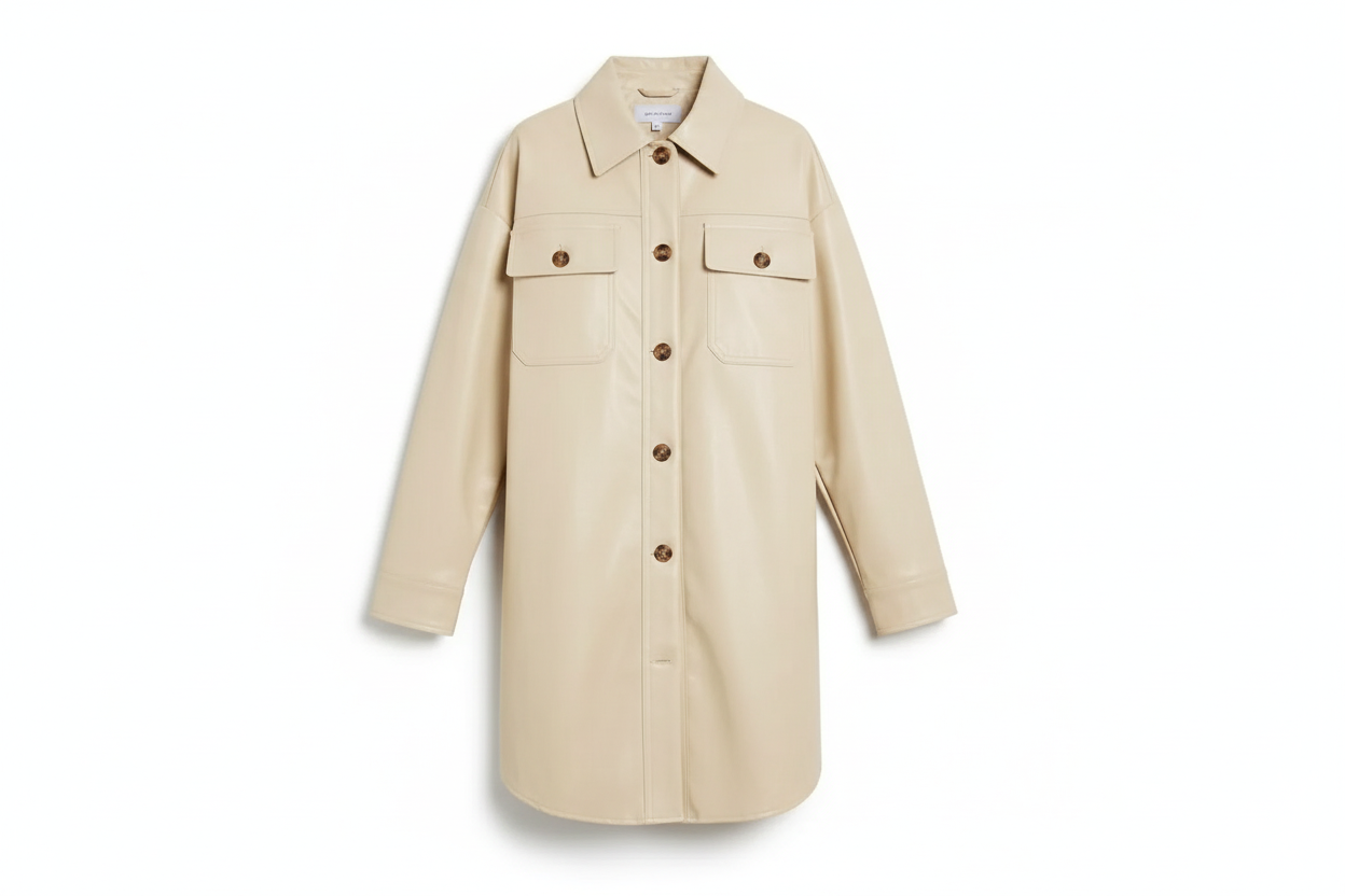 Davi & Dani Faux Leather Button Up Jacket with Chest Pockets