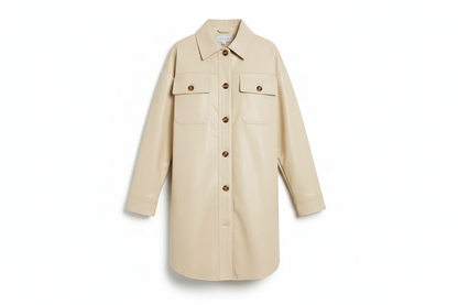 Davi & Dani Faux Leather Button Up Jacket with Chest Pockets