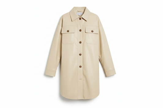 Davi & Dani Faux Leather Button Up Jacket with Chest Pockets