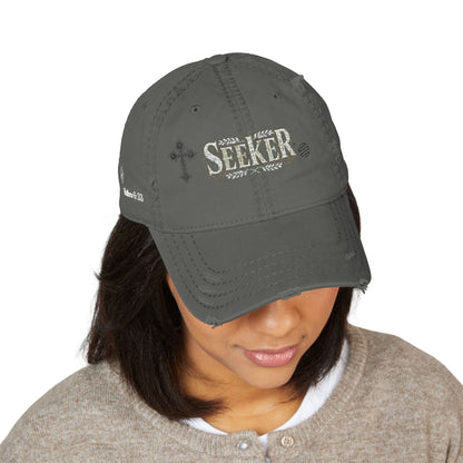 Seeker Embroidered Distressed Dad Hat — Vintage Faith Baseball Cap