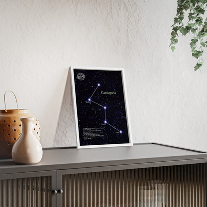 Cassiopeia Constellation Poster with Wooden Frame — Star Map Wall Art