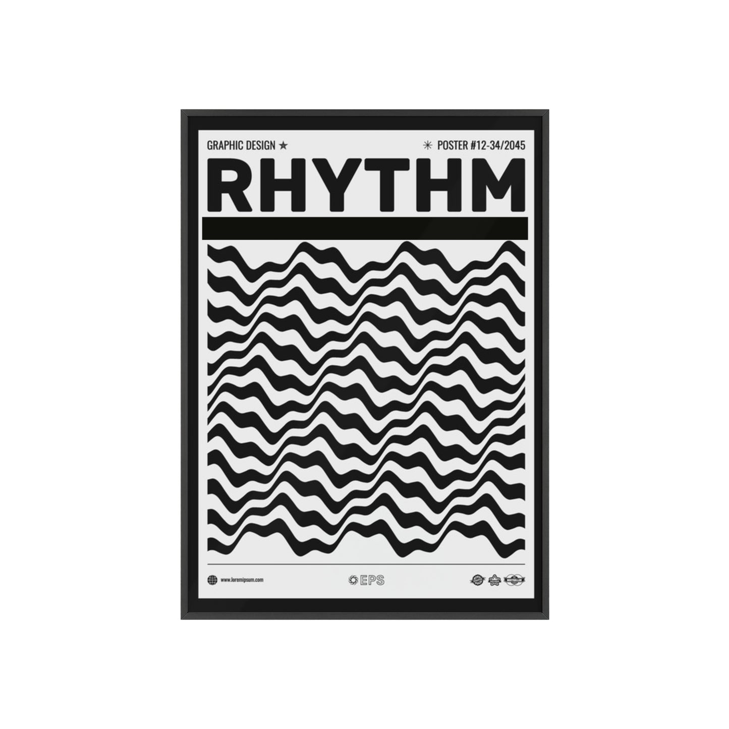 Rhythm Wave Art Poster with Wooden Frame — Black & White Modern Wall Print