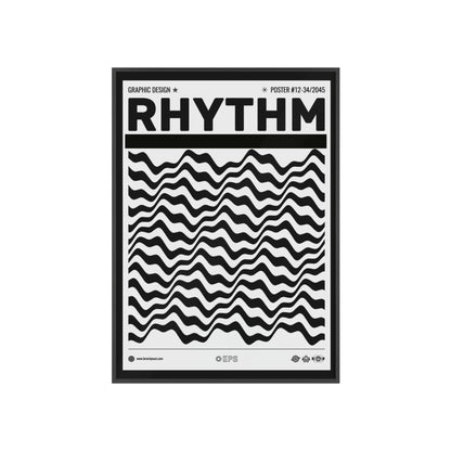 Rhythm Wave Art Poster with Wooden Frame — Black & White Modern Wall Print