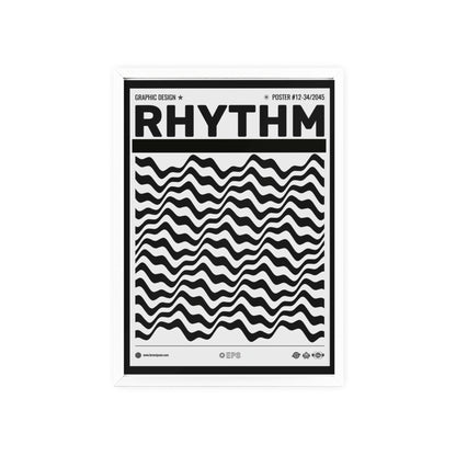 Rhythm Wave Art Poster with Wooden Frame — Black & White Modern Wall Print