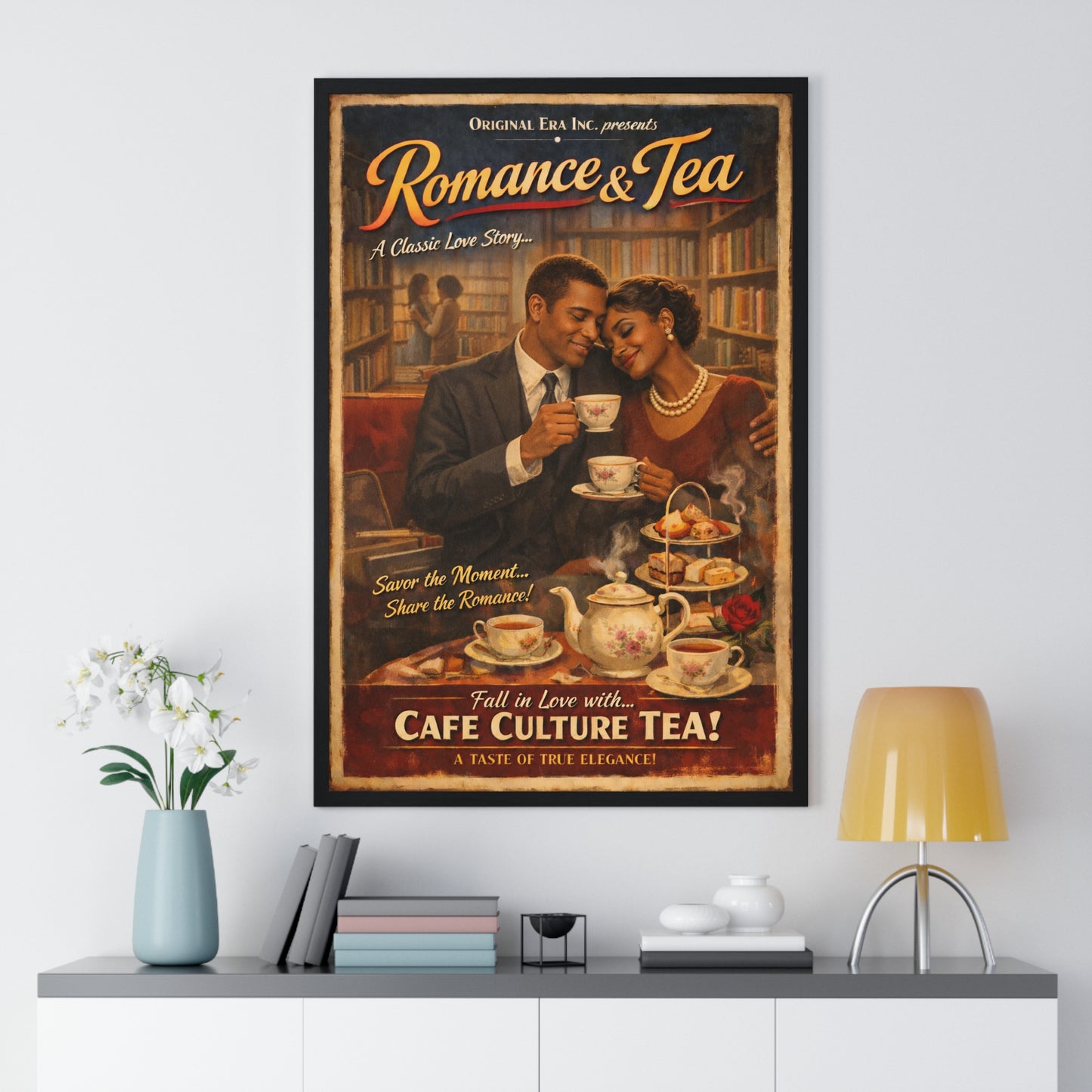 Romance & Tea Vintage Poster — Café Culture Tea Wall Art