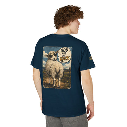 Sheep In the Wild Graphic T-Shirt — "God Has My Back" Faith Tee