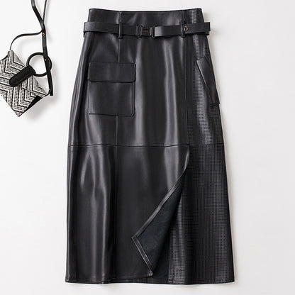 Women's PU Leather Mid-length High Waist Slimming Hip Skirt