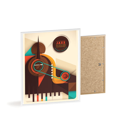 Jazz Session Poster with Wooden Frame – Retro Abstract Music Wall Art
