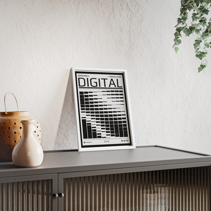 Digital Grid Poster with Wooden Frame — Modern Black & White Wall Art