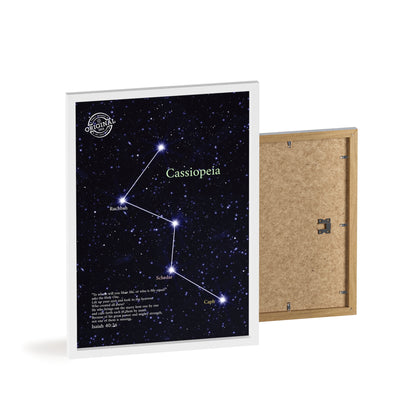Cassiopeia Constellation Poster with Wooden Frame — Star Map Wall Art