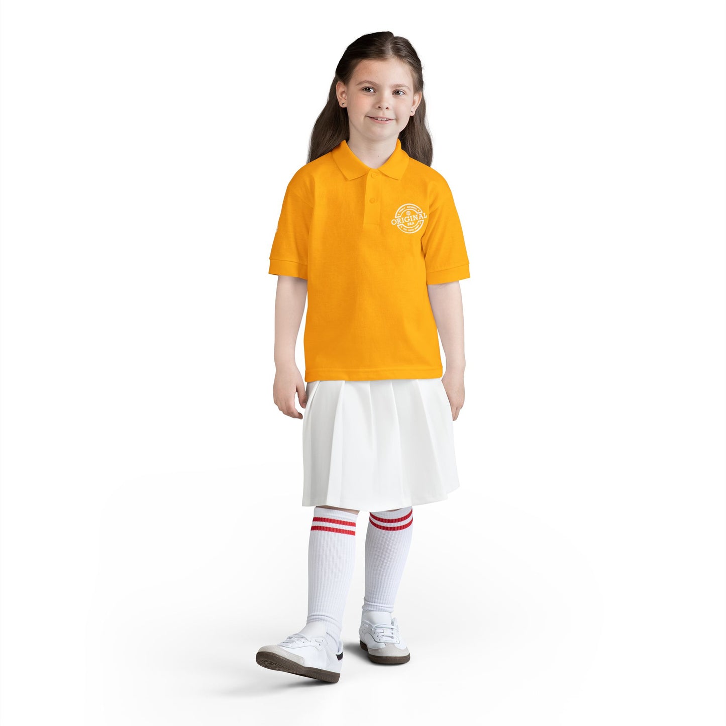 Youth Polo Shirt with 'Original' Vintage Stamp Logo — Kids School Uniform / Casual