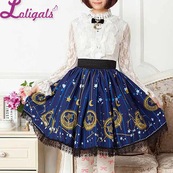 Starry Night Blue Pleated Skirt