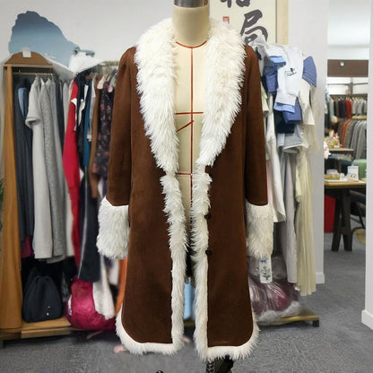 Women's Casual Vintage Long Trench Coat With Fur Collar