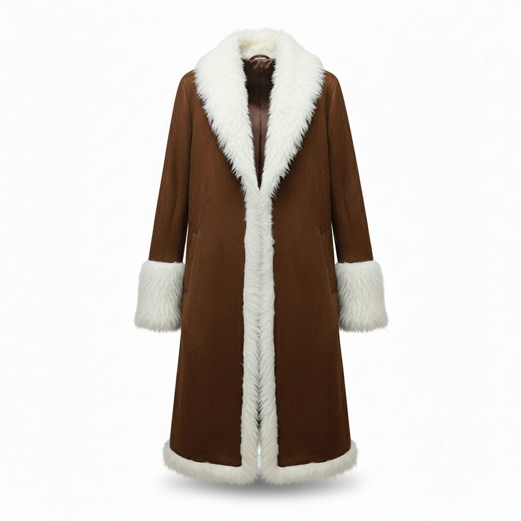 Women's Casual Vintage Long Trench Coat With Fur Collar