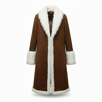 Women's Casual Vintage Long Trench Coat With Fur Collar