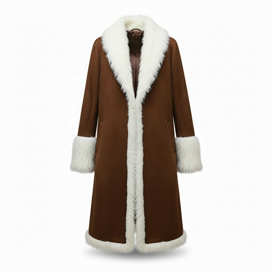 Women's Casual Vintage Long Trench Coat With Fur Collar
