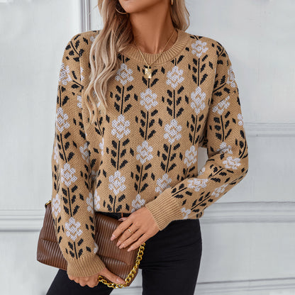 Women's Flower Jacquard Pullover Sweater