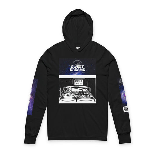 Sweet Dreams Hooded Long Sleeve Tee — Drive‑In Theater & Cosmic Swan Graphic
