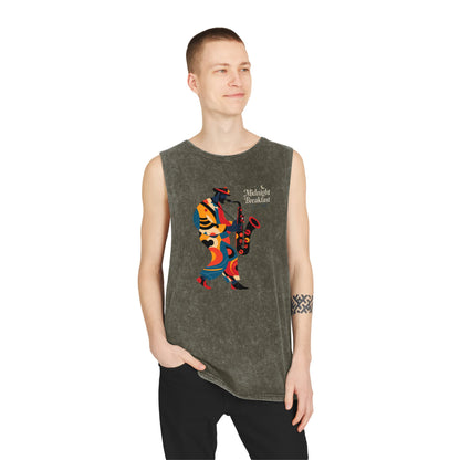 Midnight Breakfast Saxophone Silhouette Tank Top — Jazz Night Music Tee