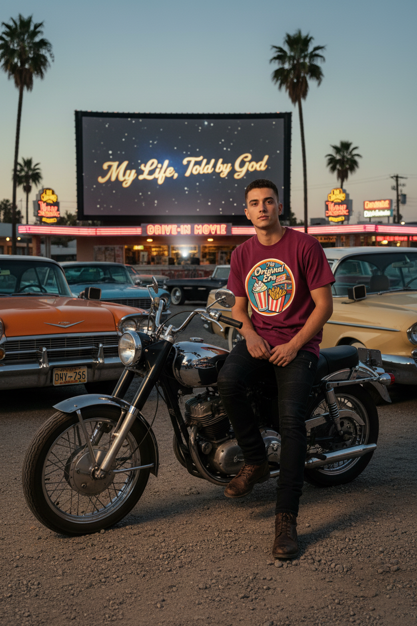 Retro Drive In Snack Bar Heavyweight Drop Shoulder Cotton T-Shirt
