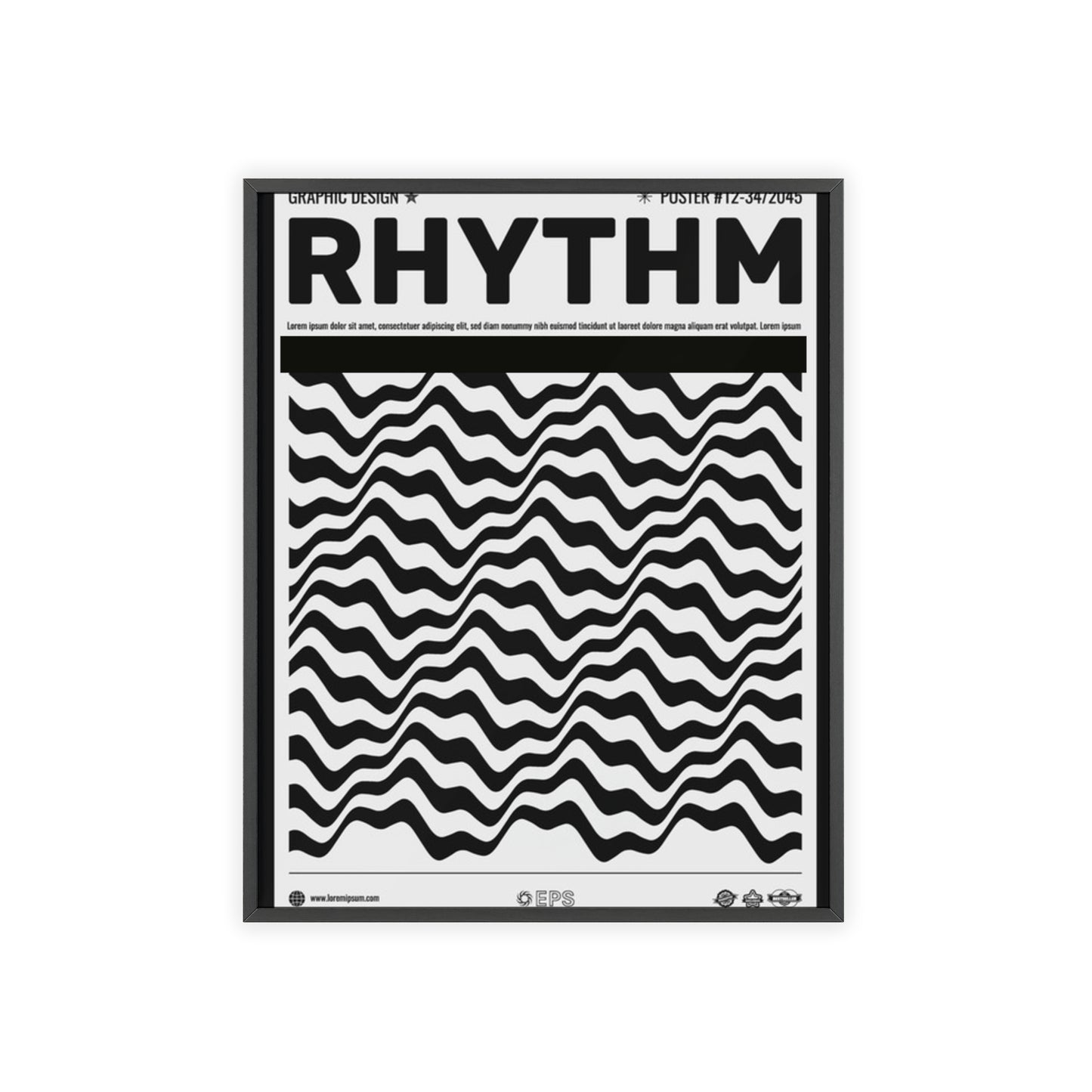 Rhythm Wave Art Poster with Wooden Frame — Black & White Modern Wall Print