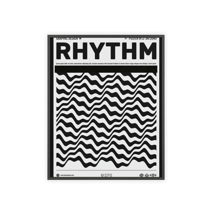 Rhythm Wave Art Poster with Wooden Frame — Black & White Modern Wall Print