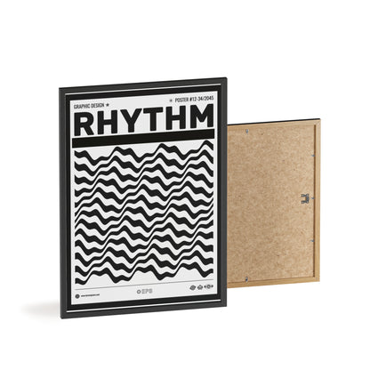 Rhythm Wave Art Poster with Wooden Frame — Black & White Modern Wall Print
