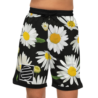 Daisy Basketball Shorts — Black Floral Athletic Shorts