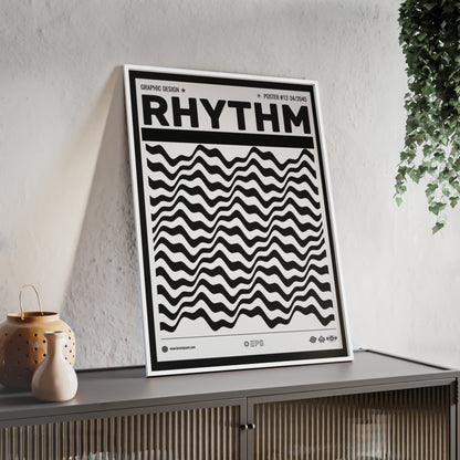 Rhythm Wave Art Poster with Wooden Frame — Black & White Modern Wall Print