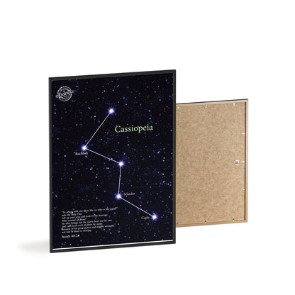 Cassiopeia Constellation Poster with Wooden Frame — Star Map Wall Art
