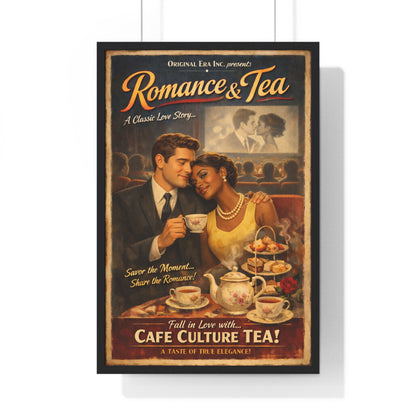 Romance & Tea Vintage Café Poster — Framed Wall Art