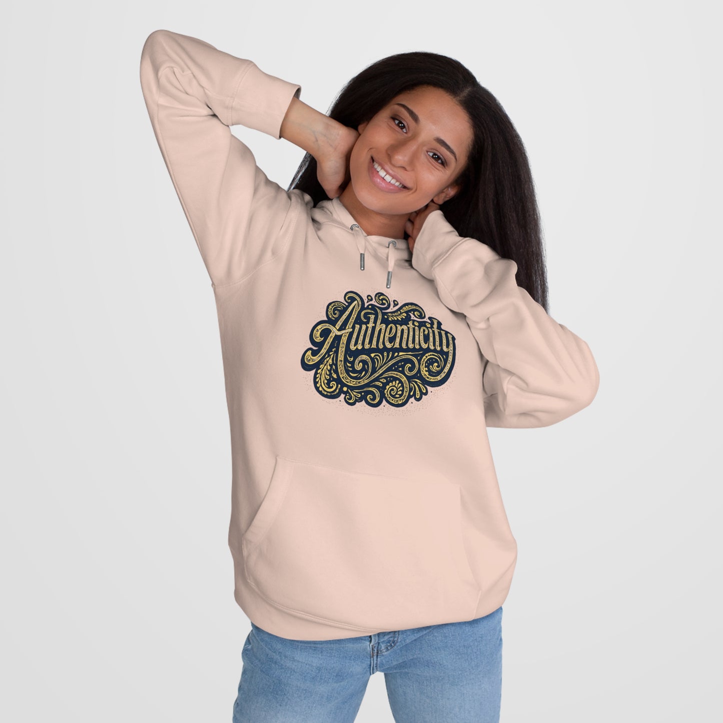 Authenticity Script Hoodie — 'Authenticity' Vintage Ornate Graphic Hooded Sweatshirt