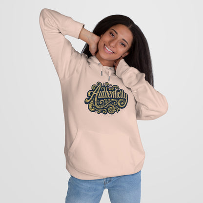 Authenticity Script Hoodie — 'Authenticity' Vintage Ornate Graphic Hooded Sweatshirt