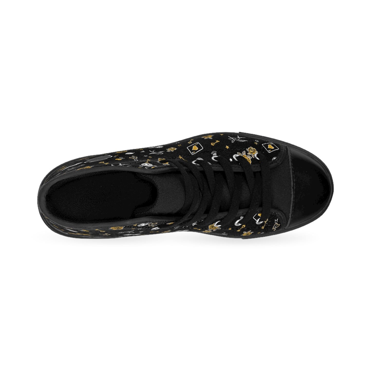 Game Of Love High-Top Sneakers — Black Floral Moon & Stars Pattern