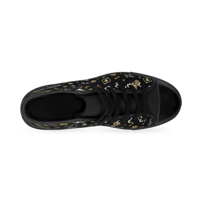 Game Of Love High-Top Sneakers — Black Floral Moon & Stars Pattern
