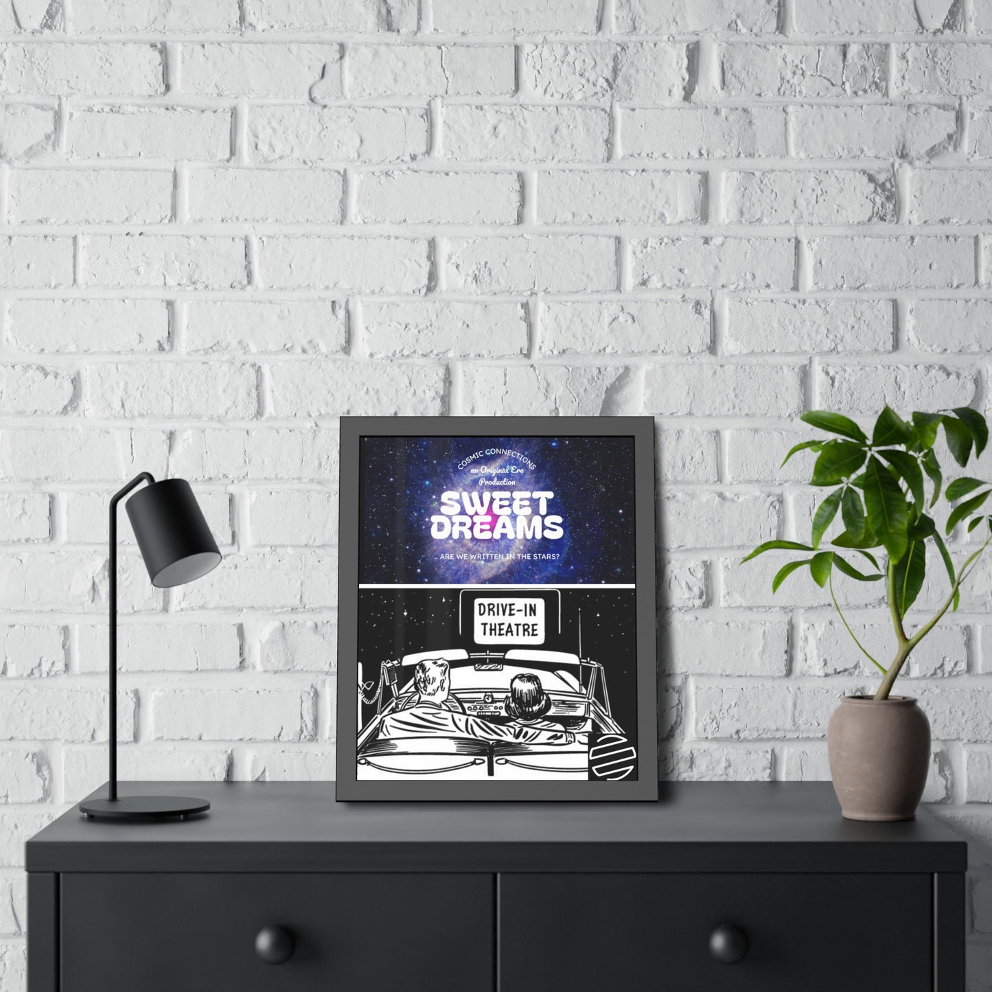 Sweet Dreams Drive-In Framed Poster — Retro Night Sky Print