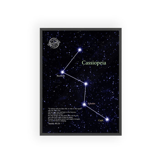 Cassiopeia Constellation Poster with Wooden Frame — Star Map Wall Art