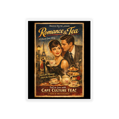 Romance & Tea Vintage Cafe Poster — Framed Wall Art