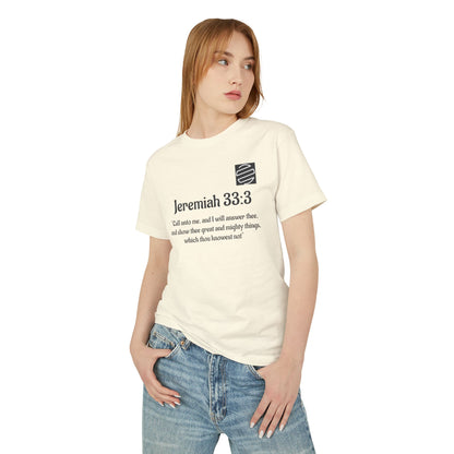 Jeremiah 33:3 Scripture Tee — 'Call unto me...' Faith Graphic T-Shirt