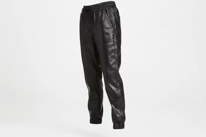 Drawstring PU Leather Pants with Pockets