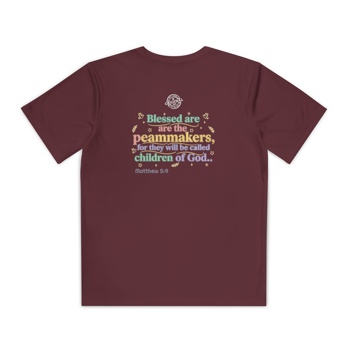 Youth Competitor Tee — "Original Era Inc." Kids' Christian Scripture T-Shirt (Matthew 5:9)