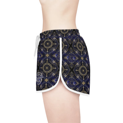Boho Mosaic Women's Relaxed Shorts — Navy Gold Patterned Lounge & Festival Swim Cover-Up