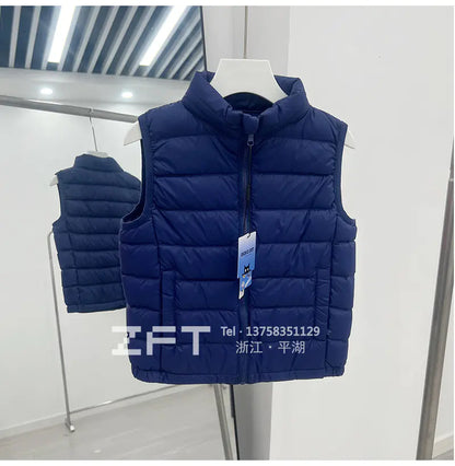 Kids Lightweight Down Vest with Stand Collar (90% White Duck Down)