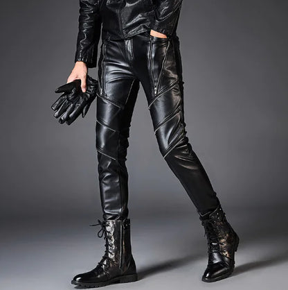 Fashionable Zipper Leather Pants