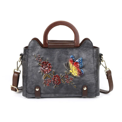 Embossed Leather Single Shoulder Crossbody Handbag
