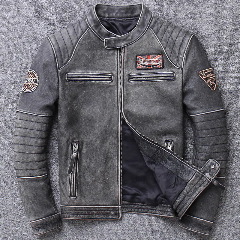 Men's Genuine Leather Motorcycle Jacket - Slim Fit Design