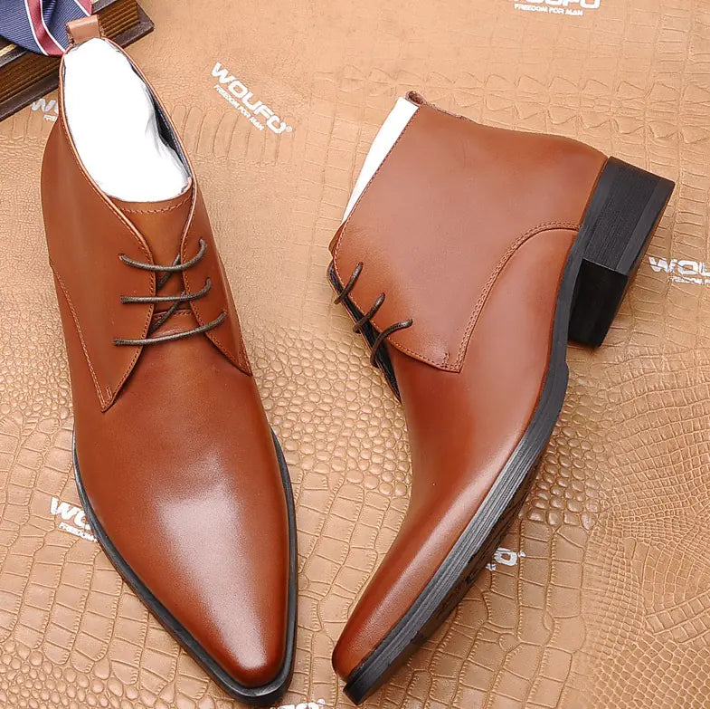 Men's Lace-Up High Top Business Short Boots