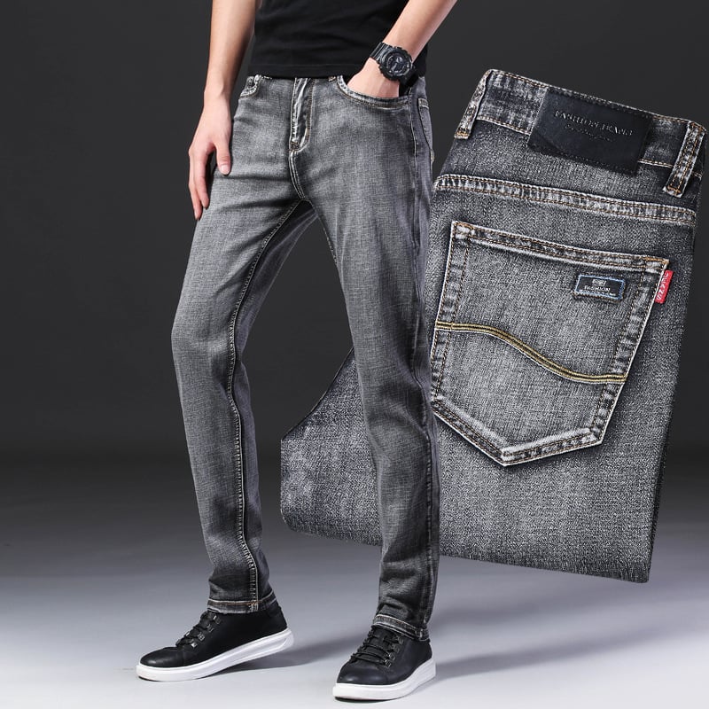 Men's Casual Loose Fit Stretch Jeans for Small Feet