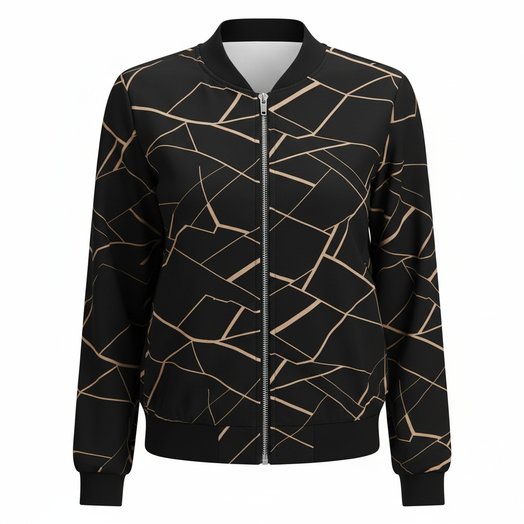 Women's Elegant Patterned Zip Up Bomber Jacket