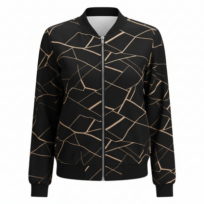 Women's Elegant Patterned Zip Up Bomber Jacket